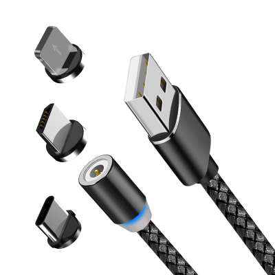 Cheapest price 360 degree rotation round shape magnetic usb cable 3 in 1 magnetic charging cable with led